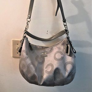 Silver Signature Hobo Shoulder Bag